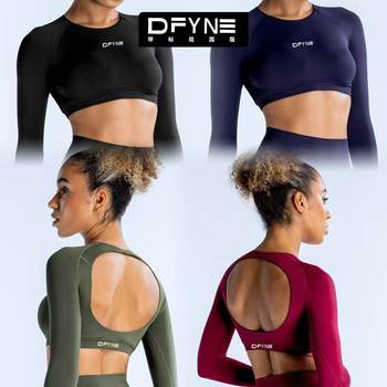 Dfyne Amazon Cross-Border Women's Round Neck Short Top with Exposed Navel and Cut Out Back Yoga Long-Sleeved Women's High-Elastic Clothing