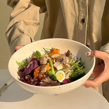 Ins Style Ink Dot Plate Ceramic Splash Ink Bowl Large Deep Plate Fruit Salad Household Curry Rice Instant Noodle Bowl Soup Plate