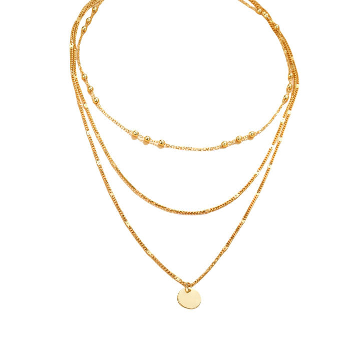 Vintage Fashion Round Pendant Three-Layer Necklace Simple Round Pendant Necklace Choker Multi-Layer Stacked Choker Wholesale
