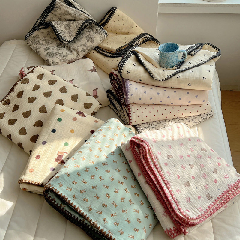 New Ins Style Korean Class a Cotton Crepe Multifunctional Blanket Summer Quilt Blanket Four Seasons Sofa Leisure Office Blanket