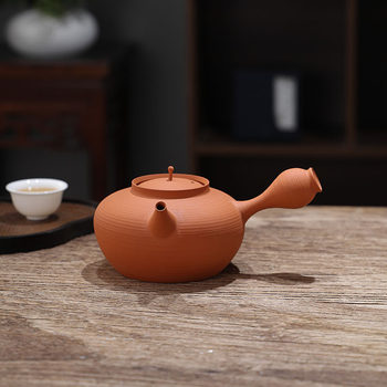 Chaoshan Red Clay Sand Teapot with Side Handle and Flip Lid, Thin-Walled Quick-Boil Kettle for Charcoal Stove and Electric Ceramic Stove, Kung Fu Tea Set
