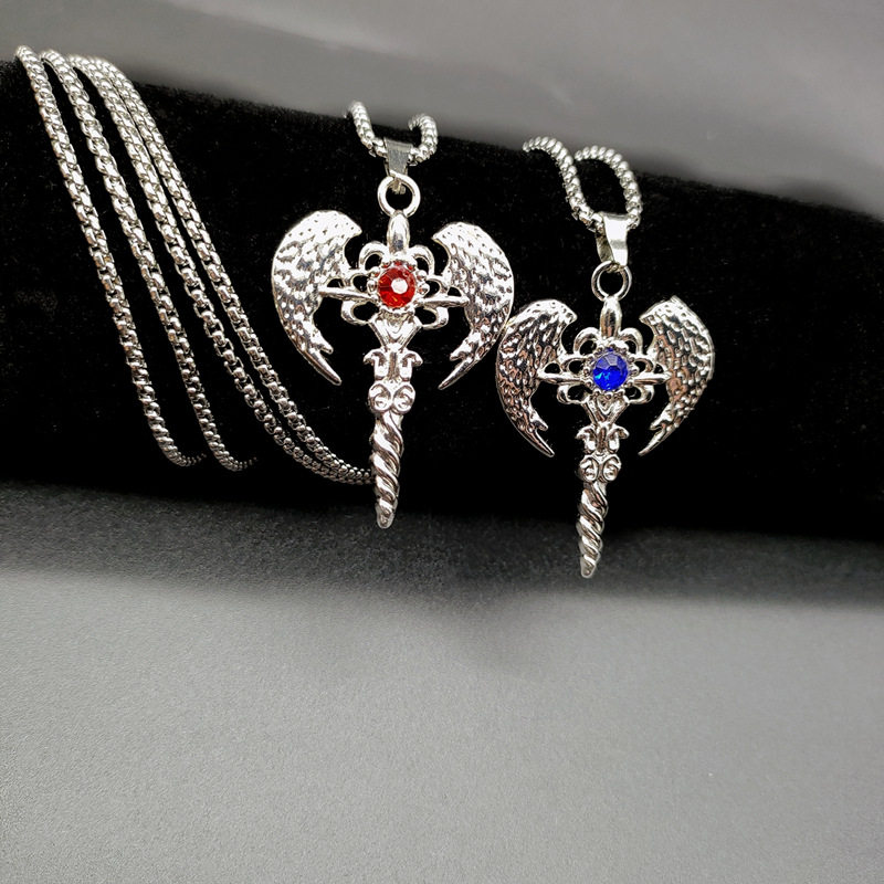 European and American Angel Wings Cross Titanium Steel Necklace Male Niche Design Sense Accessories Punk Style Diamond Pendant Pendant