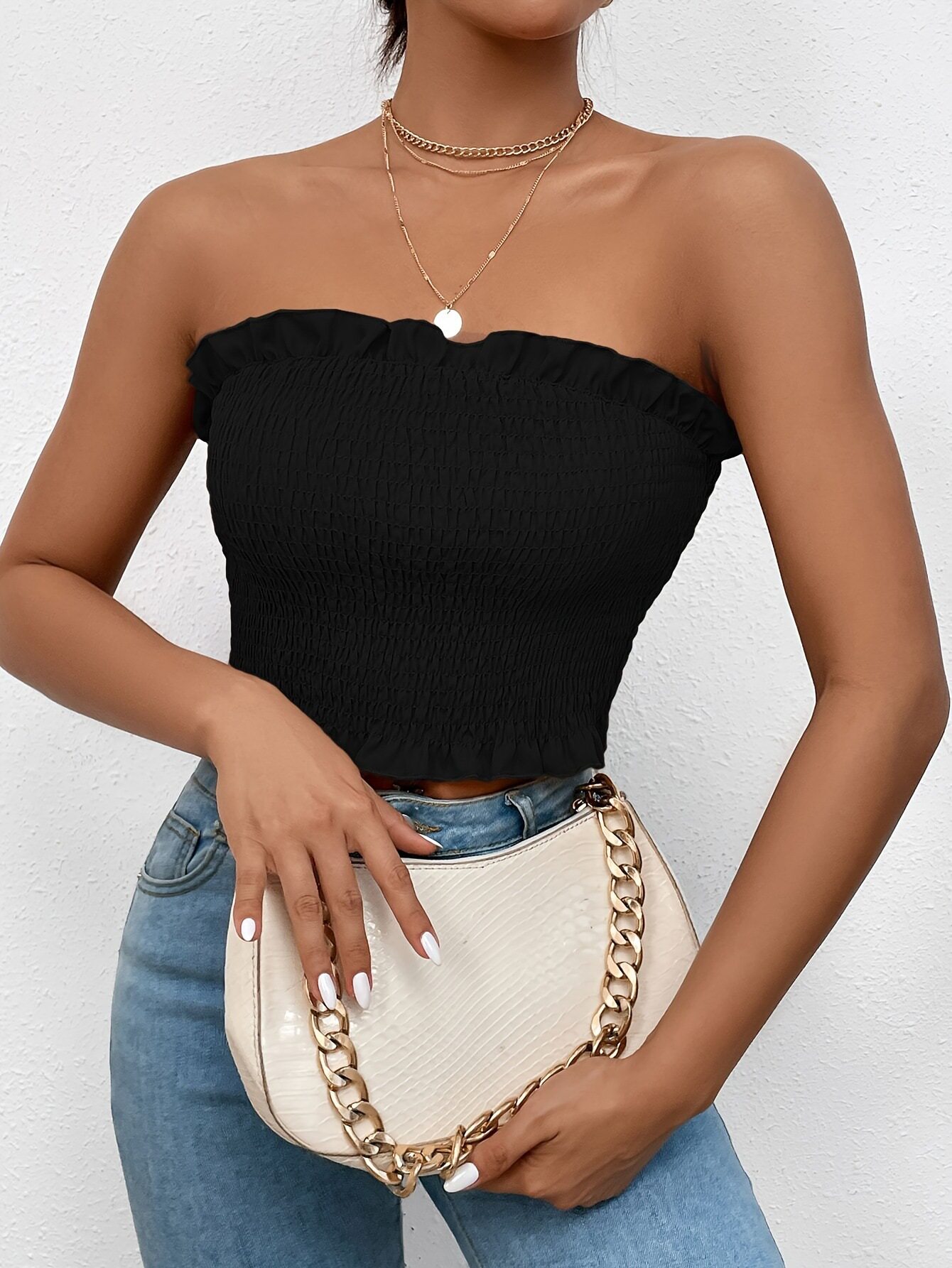 Womens Sexy Ruched Strapless Top Breathable Fabric Anti Slip Design Versatile Layering Ideal for Casual Wear or