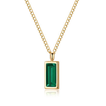 Emerald Zircon Necklace Rectangular Pendant Titanium Steel Clavicle Chain 18K Simple Pendant Necklace Women Live Broadcast Wholesale