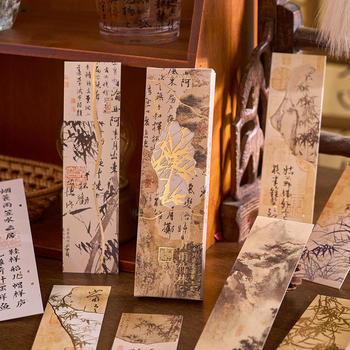 Morning Foam Bronzing Boxed Bookmark Ink Dye Floating Life Series Antique Calligraphy Illustration Hand Account Bookmark Marking Small Card