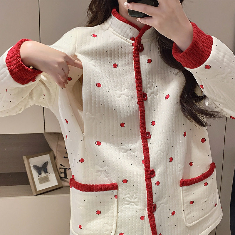 Jingqi Postpartum Clothing Autumn and Winter Postpartum Air Cotton Thickeneded Maternity Pajamas Breastfeeding Maternity Home Clothes for Breastfeeding