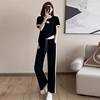 High-end Casual Sports suit Women's Summer Fashionable Age-reducing Western-style Short-sleeved T-shirt Wide-leg Pants Fashionable Two-piece Set