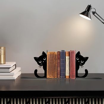 Cross-Border Creative Black Cat Metal Bookends Cute Cartoon Bookends Desktop Decoration Bookshelf Organizer Bookends Wholesale