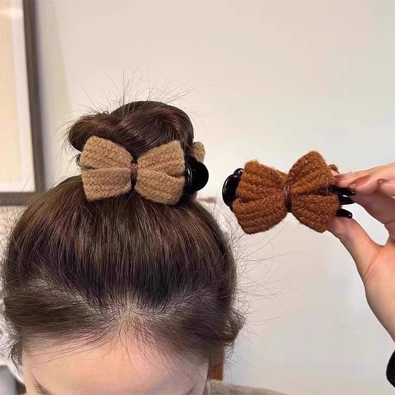 Knitted Bow Bun Hair Clip for Women, Hair Accessory, Autumn and Winter 2025 New Style, Bun Fixing Claw Clip Hairpin