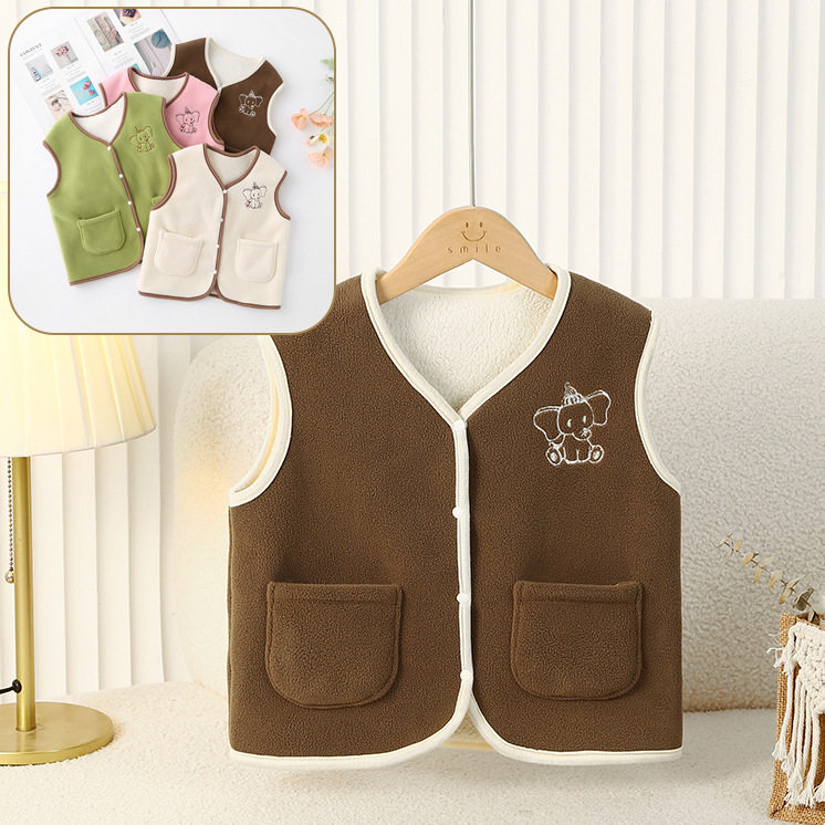 Children's Fleece-Lined Vest, Autumn & Winter Baby Thermal Waistcoat, Boys' Inner/Outer Wear, Infant & Toddler Girls' Thickened Gilet