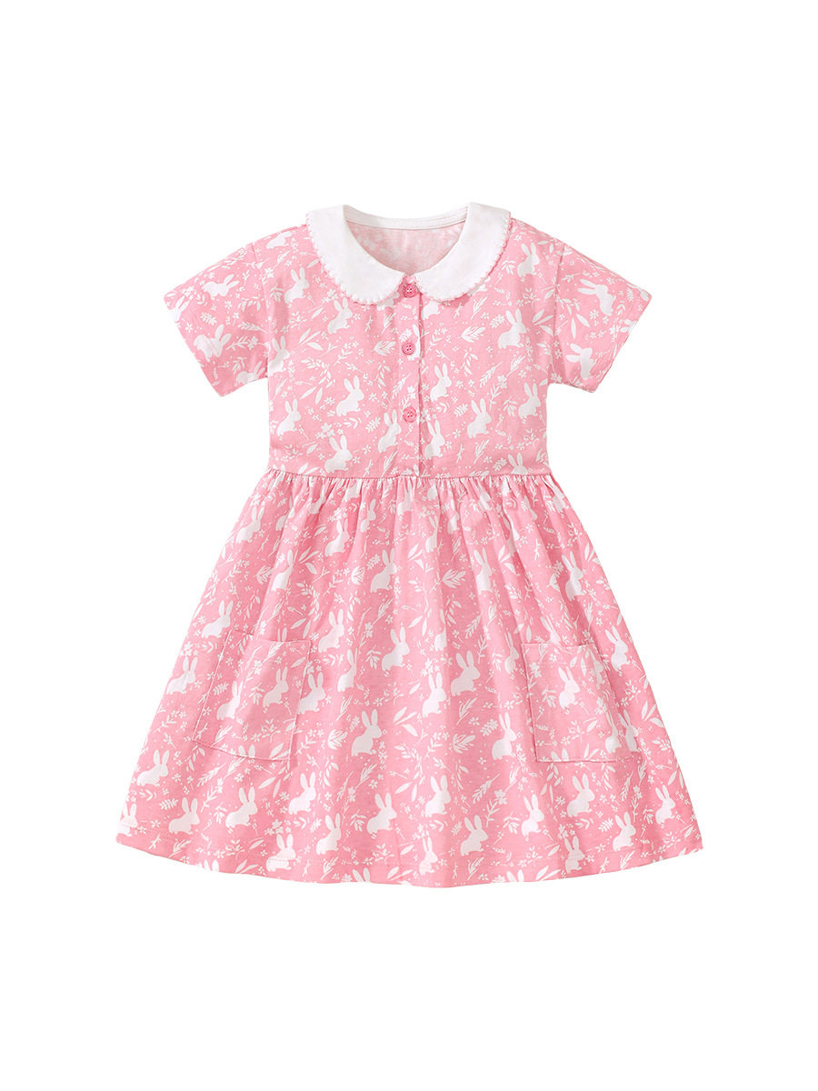 Girls' Summer Doll Collar Cute Princess Dress, Short-Sleeve Girls' Dress