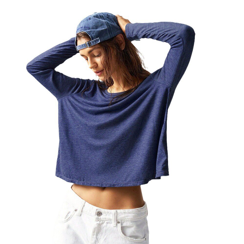 Casual Loose Fit Long Sleeve T Shirt Solid Color Backless Design Spring Summer Style Wholesale Available