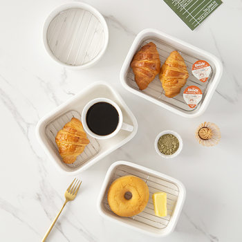 ins high-looking ceramic tableware household oven baking tray bowl white square plate with iron mesh afternoon tea plate