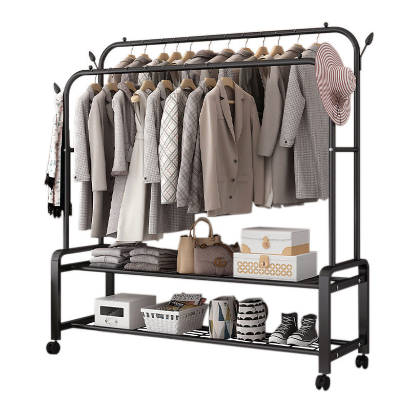 Clothes Rack Floor-Standing Vertical Home Bedroom Clothes Rack Dormitory Thickened Removable Wheeled Coat Rack Clothes Drying Rod