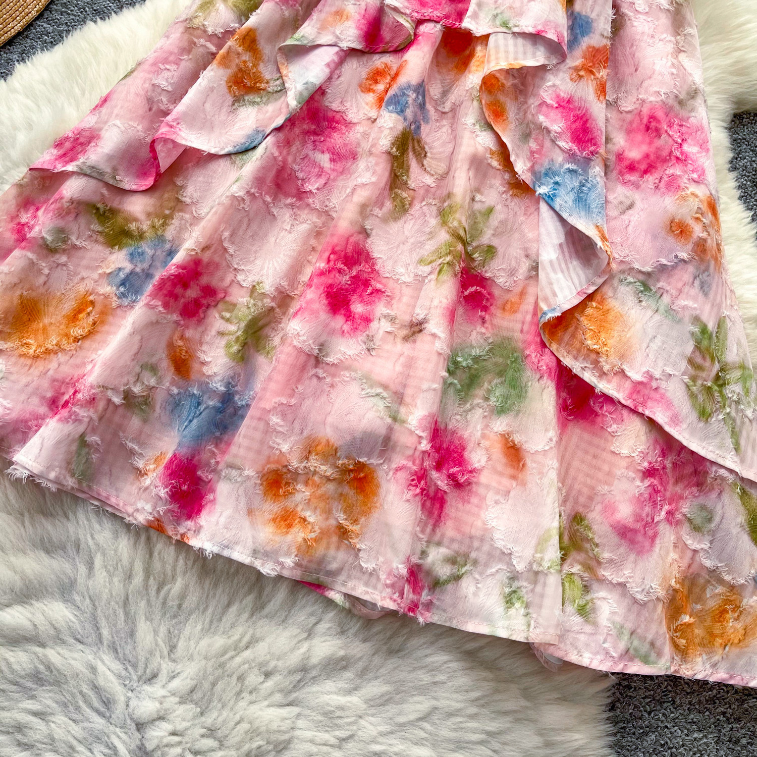 Floral Print Halter Dress Summer A Line Silhouette Sweet Pink Color Soft Hem Perfect for Vacation or Casual Outings