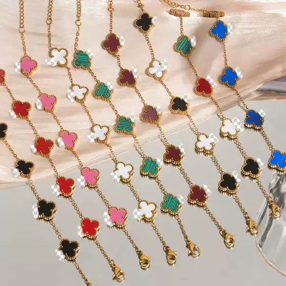 Four-Leaf Clover Bracelet European and American Wholesale Jewelry Accessories Beginner Jewelry Women's Hand Jewelry Light Luxury Hot-Selling 18K Stainless Steel