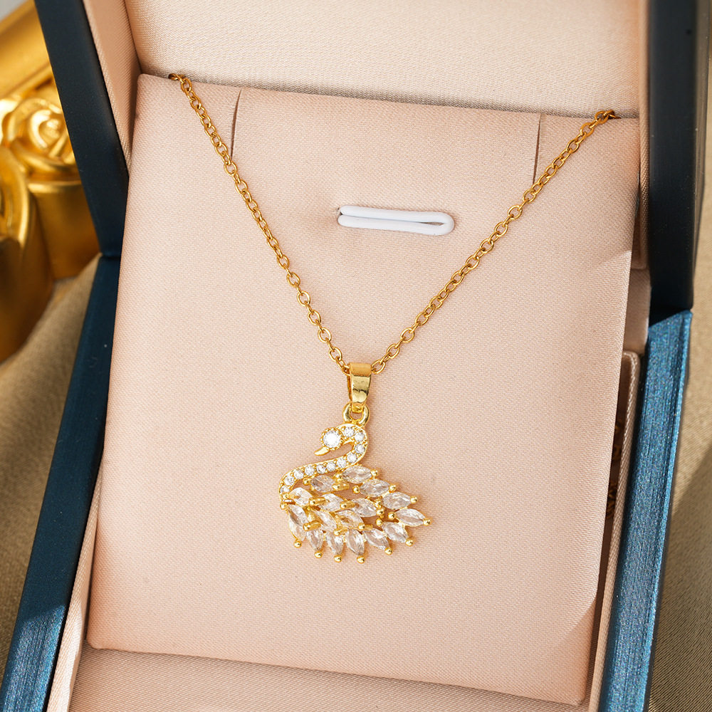 101 フルジルコニウム スワン ネックレス - ゴールド ホワイト