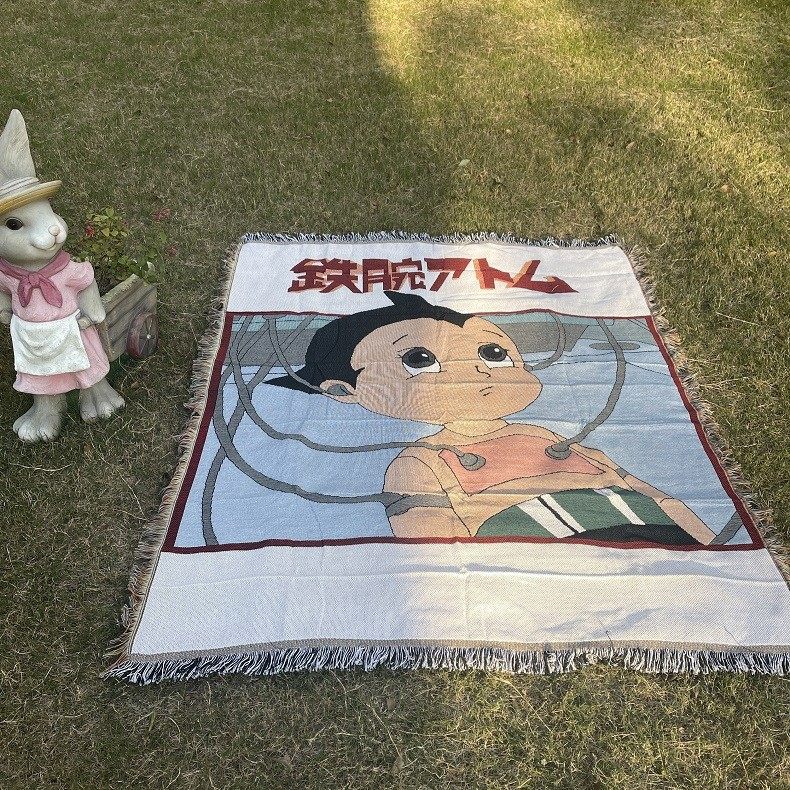 Cross-Border Custom Camping Blanket Moisture-Proof Picnic Mat Cartoon Anime Jacquard Tapestry Ins Style Sofa Towel Jacquard Thread Blanket