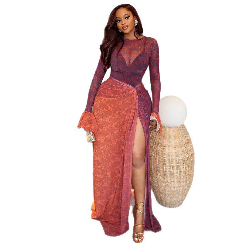 Slim Fit Womens Dress Lightweight Comfortable Sheer Irregular Hem Side Slit Casual or Evening Wear Wholesale