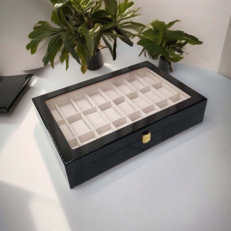 Guangdong Factory 24-Slot Red Lacquered Wooden Watch Box with Multiple Window Openings for Storage and Display, Gift Box, Watch Case, Export Special