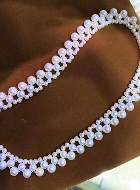 迪丽热巴同款珍珠项链新款女法式复古细珍珠颈链少女颈圈choker
