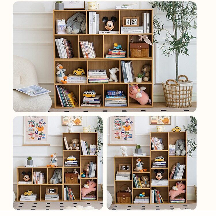 书柜家用客厅柜子储物柜一体格子柜靠墙杂物柜简易书架落地置物架