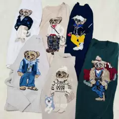 Cross-Border~Scan Code Available, Autumn and Winter Style, Pure Cotton Embroidery, Bear Design, Round Neck, Youthful and Versatile Sweater for Women