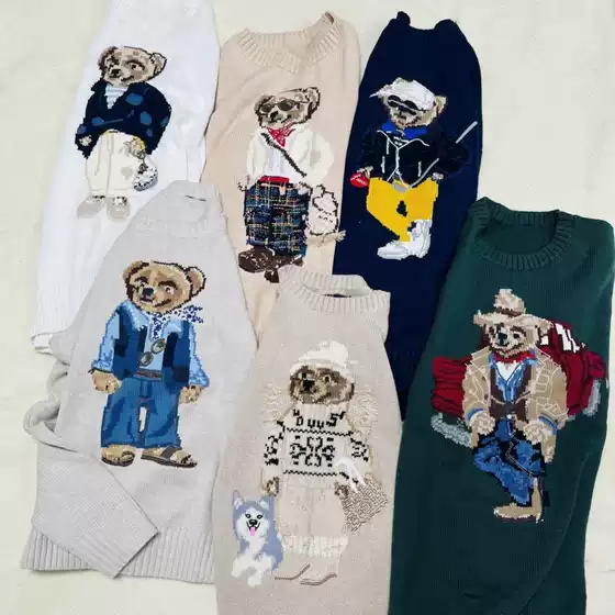 Cross-Border~Scan Code Available, Autumn and Winter Style, Pure Cotton Embroidery, Bear Design, Round Neck, Youthful and Versatile Sweater for Women