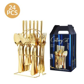 Cross-border Amazon 1010 Stainless Steel Tableware 24-piece Gift Set Western Steak Knife, Fork and Spoon Tableware Set