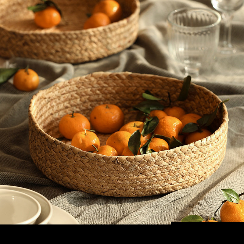 Straw Storage Basket Fruit Storage Basket Home Bathroom Desktop Sundry Snack Toy Storage Basket Disc Basket