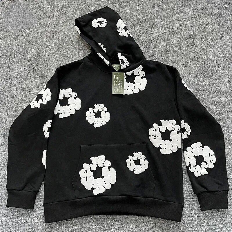 American retro hip-hop trendy brand kapok print loose hooded sweatshirt couple style all-match casual sweatshirt suit