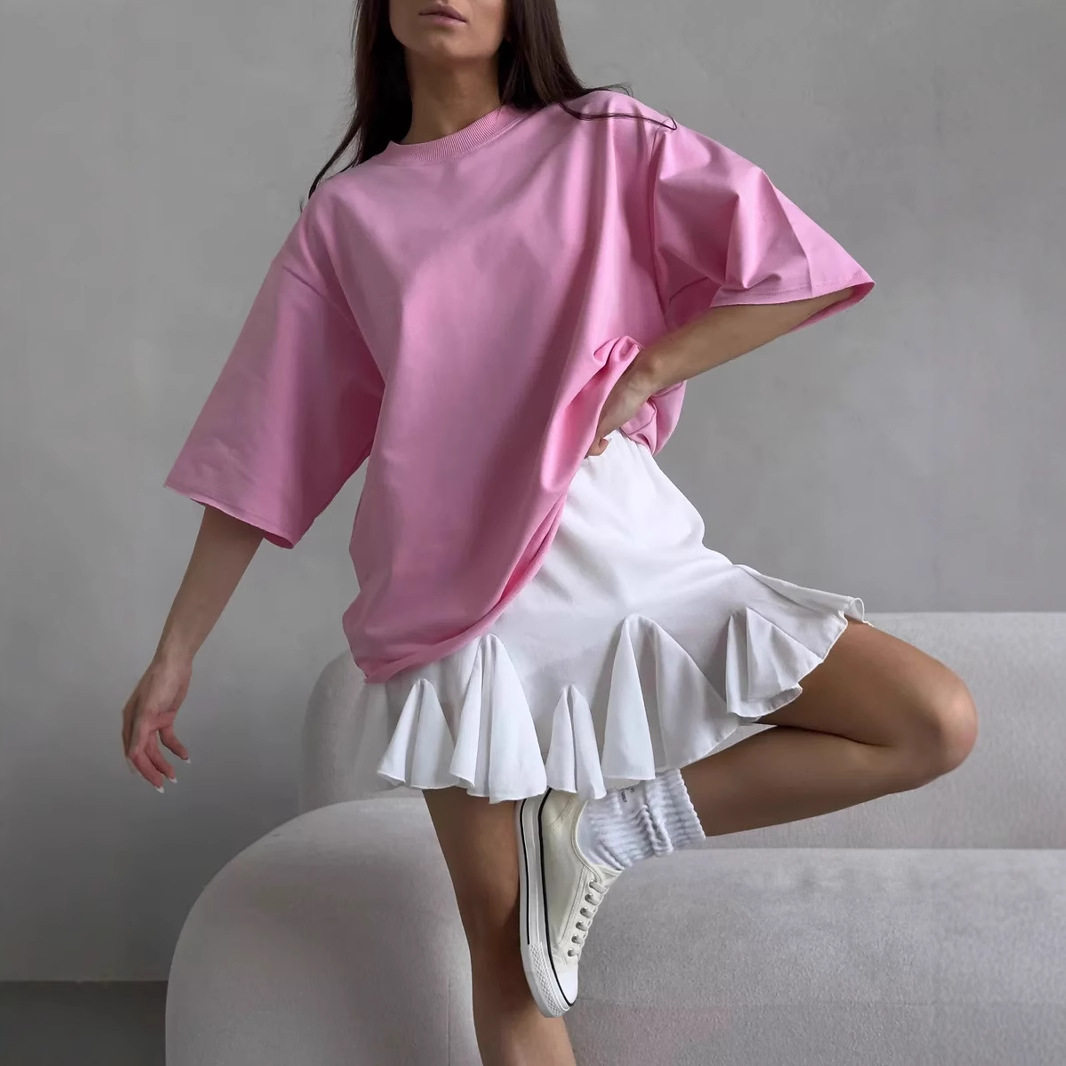 Womens Loose Fit Cotton T Shirt Distressed Round Neck Short Sleeve Basic Style Casual Wear Wholesale Available