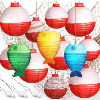 Amazon New Arrival Sea Fishing Buoy Paper Lantern Fish Shaped Fish Basket Shaped Ocean Theme Fishermen's Wedding Decoration