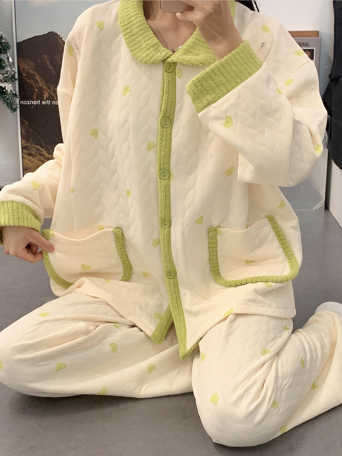 Autumn and Winter Air Cotton Maternity Pajamas, Postpartum Confinement Clothes, Warm Breastfeeding Clothes, Loose Suits, Home Clothes for Women