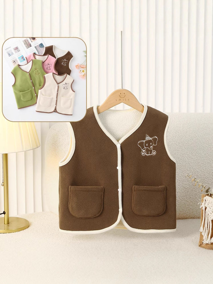 Children's Fleece-Lined Vest, Autumn & Winter Baby Thermal Waistcoat, Boys' Inner/Outer Wear, Infant & Toddler Girls' Thickened Gilet