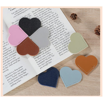 Creative Pu Leather Heart-Shaped Bookmark, Simple and Portable, Heart-Shaped Book Page, Student Stationery Gift, Can Be Printed with Logo