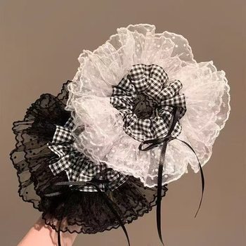 Lace Bow Plaid Scrunchie Super Fairy High-End Large Fashion Versatile Bun Hair Accessory for Women