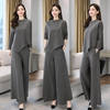 Spring and Autumn New Wide Leg Pants suit Women's Age-reducing Belly-covering Slimming Western Style Casual Elegant Culottes Two-piece Set