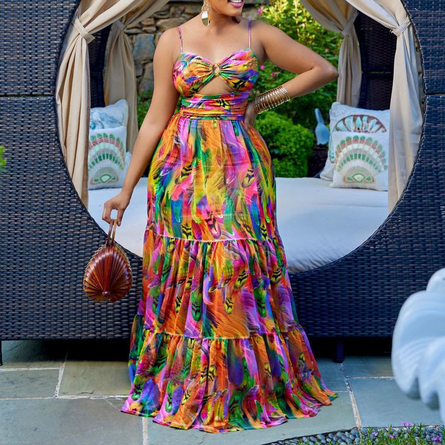 Sleeveless Floral Print Maxi Dress Sexy Backless Design Elegant Summer Wear Wholesale Available