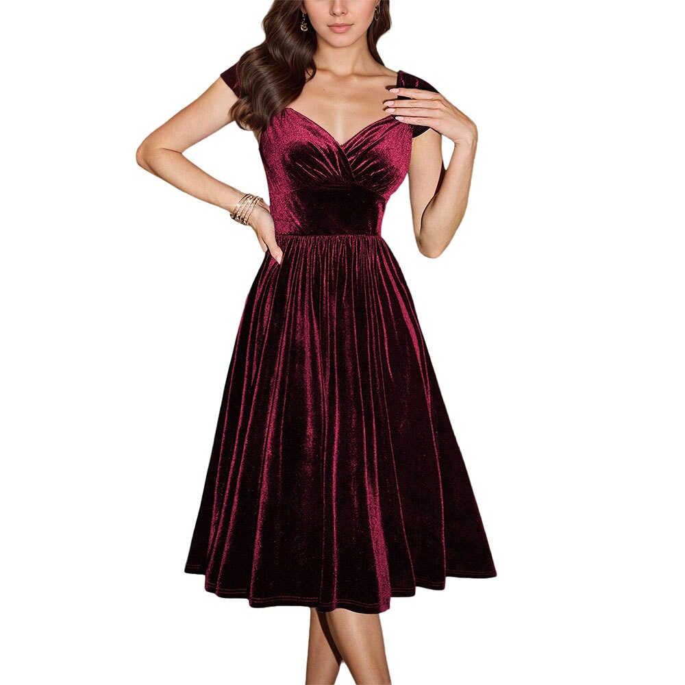 Burgundy Velvet Off Shoulder Maxi Dress Elegant Flare Skirt Evening Gown Perfect for Parties Wholesale Available
