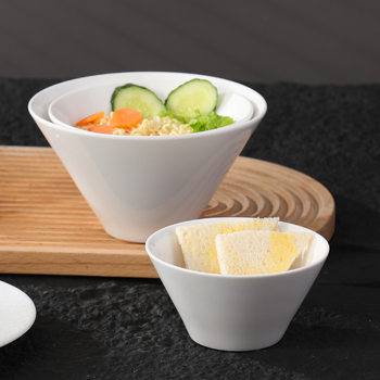 Japanese Pure White Ceramic Noodle Bowl Hotel Salad Bowl Simple Trumpet Bowl High-End Porridge Bowl Manufacturer Supply Bamboo Hat for Home Use