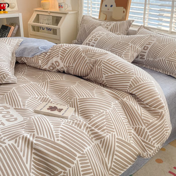 Pastoral Style Plant Cashmere Printed Four-Piece Bedding Set Student Dormitory Pure Cotton Bed Sheetss Three-Piece Comfortable Set