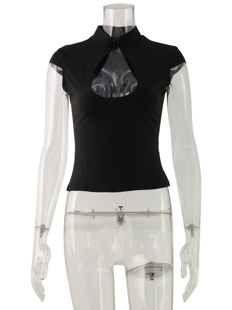 Womens Short Sleeve T Shirt Elegant Solid Color Keyhole Neckline Slim Fit Casual or Formal Wear Wholesale Available