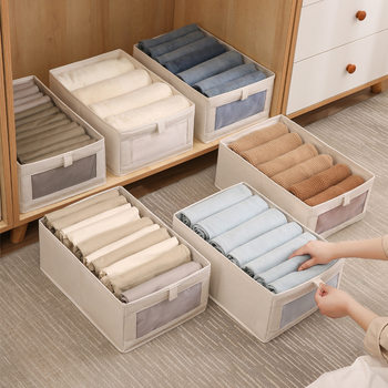 Fabric Cotton and Linen Storage Box Visible Mesh Clothing Storage Box Home Wardrobe Japanese Style Storage Box Clothing Storage