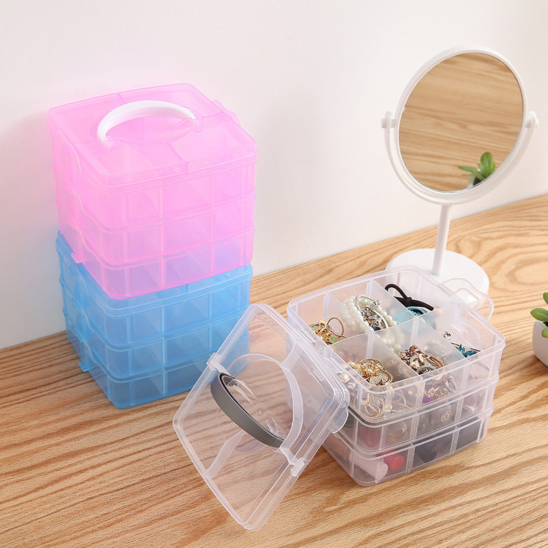 Storage Box Plastic Satchel Detachable Jewelry Storage Box Three-Layer Detachable Transparent Cosmetics Storage Box Wholesale