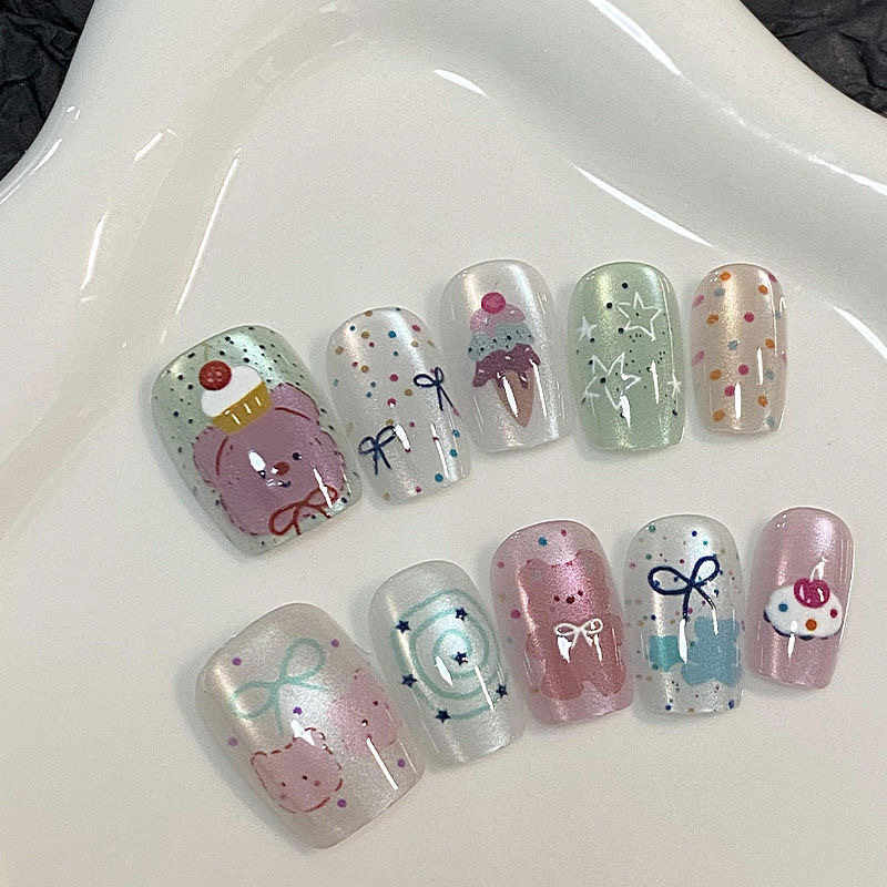 [Bow Tie Bear] Cat's Eye Hand-Wearing Nail Patch Nail Art False Nail 5090#