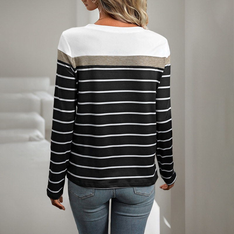 Womens Striped Long Sleeve T Shirt Color Block Design Casual Fit Autumn Wear Wholesale Available