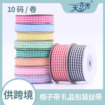 Cross-border small size roll 1cm-2.5cm plaid gift ribbon college style diy gift Scottish silk