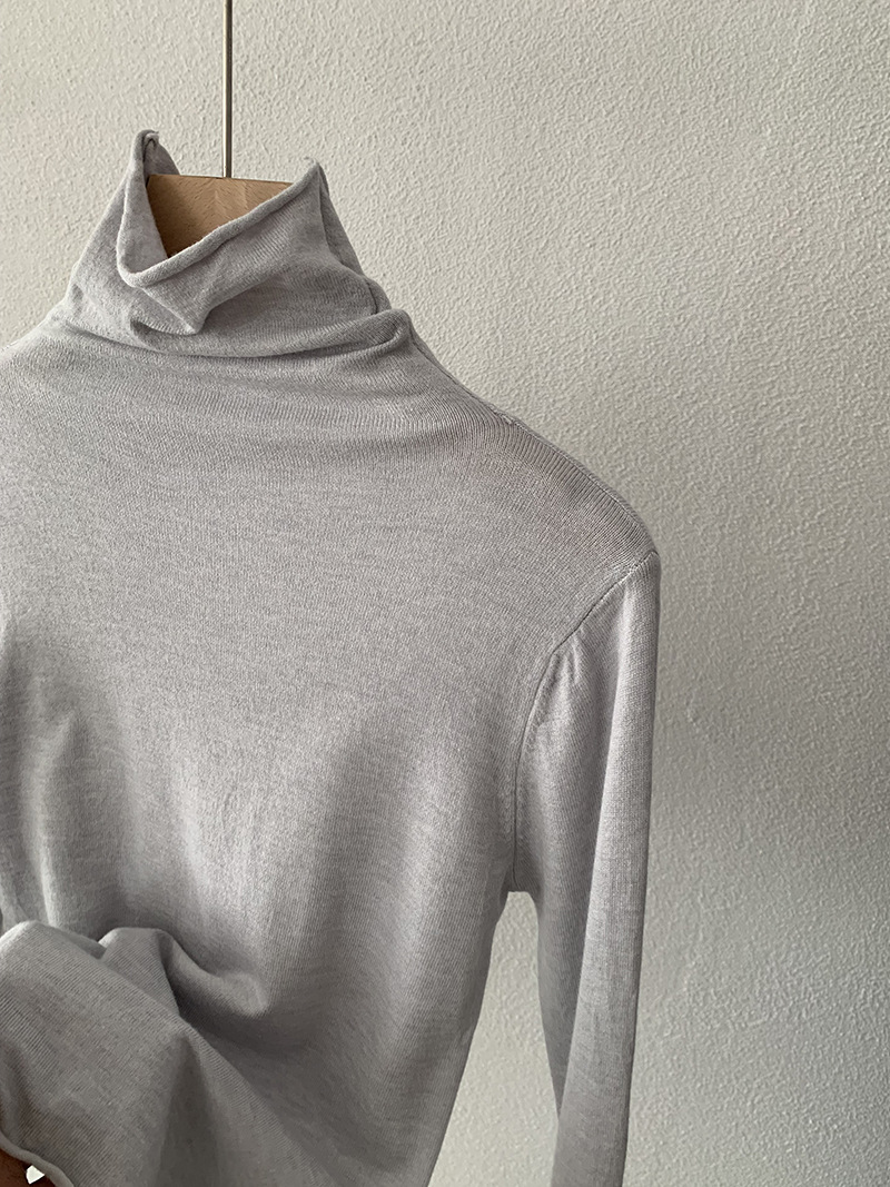 欧玛莱 柔软堆堆领纯色长袖安迪绒修身显瘦针织打底衫上衣女 4793