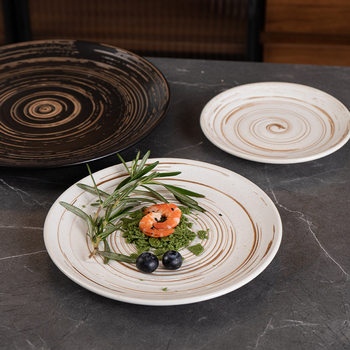 Cross-border Japanese-style Ceramic Western-style Plate Flat Plate Commercial Household Retro Plate Western-style Steak Plate Internet Popular Breakfast Salad